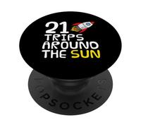 21 Trips Around The Sun, 21st Birthday Space Rocket Funny PopSockets Adhesive PopGrip
