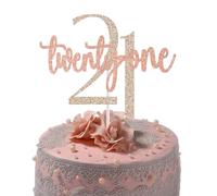 21 Twenty One Cake Topper, Happy 21st Birthday Party Decoration, 21 & Fabulous - Cheers to 21 Years Old Birthday Decorations, Rose Gold Glitter