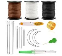 21 Upholstery Repair Kit, Leather Sewing Needle and Thread, Extra Strong Hand Stitching Tools with C Curved Needles for Canvas Carpet Wallet Making, 150M