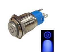 21) Weatherproof 16mm Metal Momentary Button Switch, Power Symbol, IP66 Rated (blue)