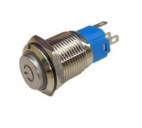21) Weatherproof 16mm Metal Momentary Button Switch, Power Symbol, IP66 Rated (green)