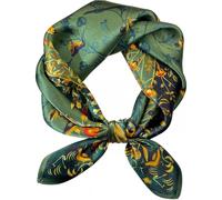 21" x 21"Mulberry Silk Square Scarf, Digital Printed Floral & Bird Pattern Neckerchief for Women and Men, Versatile Natural Silk Headscarf