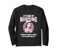21 Years of Nursing Deserving a Medal Nurse Anniversary Long Sleeve T-Shirt