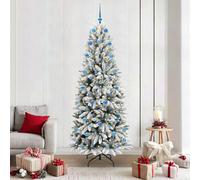 210 cm White Artificial Christmas Tree with 300 Warm White LED Strip Lights, Hinged Branches & Foldable Stand, Flocked PVC & PE Tips for Indoor Outdoor Holiday Decor
