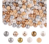 210 Pcs Golden Wood Beads Winter Gold Silver White Snowflake Wooden Craft Beads Bulk for Xmas DIY Garland Necklace Bracelet Jewelry Making Home Decor