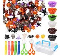 210 Pcs Halloween Sensory Bin Filler Fine Motor Toys Counting Sorting Fall Decorations 5 Tweezers 2 Scissors Clips 6 Silicone Plates 1 Storage Box Halloween Sensory Bin Filler for Counting DIY Crafts