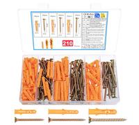 210 Pcs Heavy Duty Wall Plugs and Screws Set, M6 M8 Assorted Raw Plugs for Brick Wall and M4 M5 Masonry Screws for Brick Walls, Plastic Expansion Screw Bolts Anchors for TV Brackets Sockets Fixings