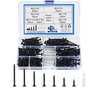 210 Pcs Self Tapping Wood Screws Assortment Set, M3.5 Black Cross Flat Round Head Drywall Plasterboard Screws, with Wall Plugs Anchors for Plasterboard, Drywall, Wood - 16/20/25/30/35/40/50 mm