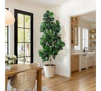 210cm Lifelike Artificial Fiddle Leaf Fig Tree, Realistic Faux Ficus Lyrata Plant with White Pot, Tall Fake Tree for Home Office Living Room Decor