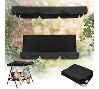 210d Garden Swing Canopy And Seat Cover Set, Heavy Duty Waterproof & Uv Resistant Replacement For 3-Seater Swing, 2-In-1 Outdoor Furniture Protector(Black,195*125*15cm+150*50*10cm)