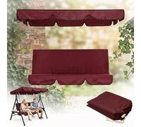 210d Garden Swing Canopy And Seat Cover Set, Heavy Duty Waterproof & Uv Resistant Replacement For 3-Seater Swing, 2-In-1 Outdoor Furniture Protector(Red,164*114*15cm+130*45*8cm)