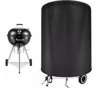 210D Oxford Barbecue Grill Cover, Waterproof Kettle BBQ Protector For Outdoor Elements, 58cm Diameter X 77cm Height, Black With Straps(Diameter 77CM* 58CM)