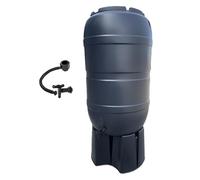 210L Outdoor Rainwater Slim Line Black Water Butt Complete With Tap Stand Filler Kit & Lid