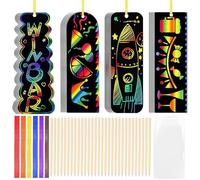 210pcs 4 Styles Scratch Art Set, Magic Rainbow Bookmarks with Scratching Tools＆Satin Ribbons, Scratch Art for Adults Christmas Birthday Creative Gift