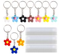 210Pcs Card Holder Keyring Set, Cute Keychain, Clear Round Stickers and Stainless Steel Flower Loops Suitable for Card Storage, Kids Travel Use and Sticky Tabs for Wall Hanging