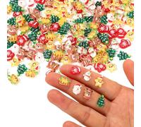 210pcs Mini Christmas Figurines Figures, 7 Styles Resin Miniature Small Tiny Little Christmas Ornaments for DIY Crafts Xmas Tree Dollhouse Decoration (Green, Yellow, Red, White, Brown)