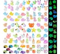 210Pcs Mini Resin Animals Luminous Tiny Small Glass Animals Bulk Little Plastic Figurines Mini Ducks Turtle Owl Frog Dog Mixed Garden Miniature Stuff Landscape Home Decor Accessories