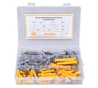 210PCS Self Tapping Screw Set Flat Head Cross Carbon Steel Screws with Nylon Plastic Wall Anchors for Curtain