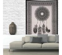 210x140 cm Black and White Dream Catcher Tapestry Mandala Throw, Hippie Tapestries Bedspread Indian Cotton Throw Tapestries, Bohemian Bedding, Meditation Yoga rugs (Dream Catcher White)