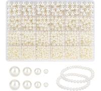 2120Pcs Pearl Beads, White Beads for Crafting 4/6/8/10mm, Ivory WhiteIvory Faux Fake Pearls with Holes for Bracelet Making, Bracelets, Necklaces, Hairs, Crafts, Decoration and Vase Filler