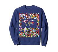 213 Flags,All flags of the world,World Map. Sweatshirt, Adult Unisex, Navy Blue, Large