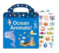 214 PCS Ocean Animals Reusable Sticker Books for Kids 2-4, 6 Sheets Reusable Stickers for Toddlers 1-3, Cute Waterproof Toddler Stickers Age 2-4, Window Clings Travel Learning Toys Educational Sticker