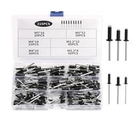 215 Pcs Pop Rivets Assortment Kit, Black Large Flange Rivets, Aluminum Blind Rivetss, Pop Blind Rivetss, for Metal, Furniture, Car, Ships(3.2/4/5mm) x (8/10/12/14/16mm)