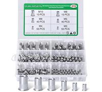 215Pcs Rivet Nuts, Metric 304 Stainless Steel Flat Head Threaded Insert Nutsert Kit, M3 M4 M5 M6 M8 M10 Rivnuts Assortment Set for Metal Sheets, Electrical Appliances and Industrial