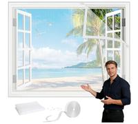 215x225cm Customizable Window Screen Mesh White DIY Full Frame Hook and Loop,Fine Fiberglass Netting,Tear Resistant for House Windows