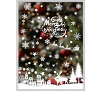 216 Christmas Decoration Window Static Stickers, Christmas Window Stickers with Snowflakes and Reindeer, Reusable PVC Window Stickers for Winter Christmas Window Decoration