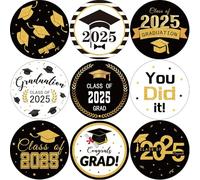 216 PCS Graduation Sticker Seals, 1.5 Inch Round Graduation Stickers Class of 2025 Stickers, Gold and Black Graduation Cap Congrats Grad Labels for Envelopes Gift Grad Party Supplies(24 Sheets)