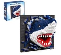 2166-Piece 3D Shark Wall Art Building Set, Unique Micro Bricks Sculpture Kit, Realistic Home Wall Decor and Desktop Display Model for Creative Adults