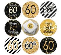 216PCS Happy Birthday Party Favor Labels Stickers 3/4 inch Circle- Printed Dots Decorations Supplies for Small Candies Sealing Envelopes Scrapbooks Grab Bags Gold and Black (60th)