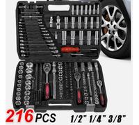 216Pcs Mechanic Tool Set 1/4" 3/8" 1/2" Socket Ratchet Wrench Joint Kit With Bit
