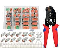 217Pcs DT Connector Kit with Ratchet Wire Crimper and Removal Tool for Deutsch Connector 2 3 4 6 8 12 Pin Automotive Electrical Connectors with Size 16 Contacts
