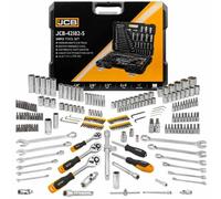 JCB 218 Piece Socket and Tool Set, 3/8'', 1/4'' and 1/2'' Sockets, Bits, Wrenches, and Accessories for Various Heavy-Duty Mechanical and Maintenance Purposes
