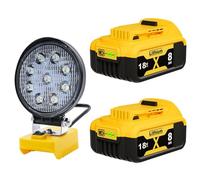 2节18V 8.0Ah/8000mAh DCB182替换电池，带27W工作灯，适用于DEWALT 18V电池DCB182 DCB200 DCB184 DCB101 DCB107 DCB112 DCB105 DCB115 DCB203