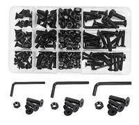 219 Pcs M4 M5 M6 Flat Head Screws Alloy Steel Hex Socket Cap Bolts and Nuts, Hexagon Countersunk Machine Screw Fasteners Assortment Set Kit with 3 Allen Keys(Black)