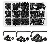 219 Pcs Round Head Nuts and Bolts M4 M5 M6 Threaded Button Head Hex Socket Screws Alloy Steel Allen Bolts Hexagon Button Mushroom Machine Screw Assortment Set Kit with Wrench (Black)