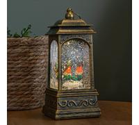 21cm Battery Operated Christmas Robin Scene Glitter Water Spinner Lantern Decoration
