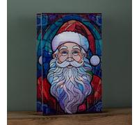 21cm Battery Operated Double Sided Stained Glass Santa Decoration with LEDs