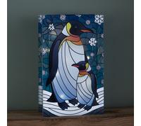 21cm Battery Operated Light up Double Sided Stained Glass Mother & Baby Penguin Decoration with LEDs