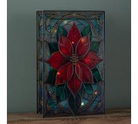 21cm Battery Operated Light up Double Sided Stained Glass Poinsettia Decoration with LEDs