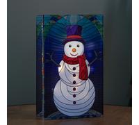 21cm Battery Operated Light up Double Sided Stained Glass Snowman Decoration with LEDs