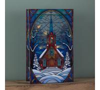 21cm Battery Operated Light up Double Sided Stained Glass Victorian Church Decoration with LEDs