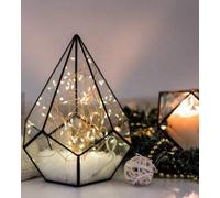 Floralcraft Hanging Metal and Glass Teardrop Terrarium - Black (15cm W x 21cm H), Open Geometric Glass Terrarium Diamond Shaped Flower Display Planter Pot for Succulent Fern Moss Cacti (Set of 2)
