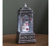 21cm Dual Powered Light up Rustic Silver Christmas Water Spinner Decoration with Snowman Scene