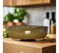 21Cm Glazed Bonsai Pot - Oval - 21Cm X 16Cm X 7Cm - Green