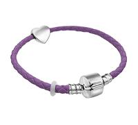 21cm Large Womens Leather Starter Charm Bracelet with Silver Heart and Gift Box valentines gifts for her (Violet)