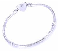 21cm Pandora Style Heart Clasp Charm Bracelet Silver Stainless Steel for Women